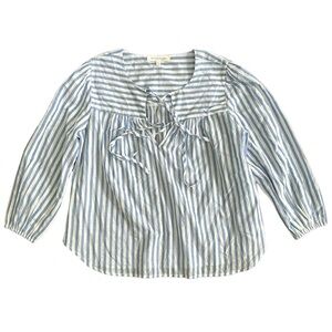 WORKSHOP  REPUBLIC CLOTHING PEASANT TOP BLOUSE DOUBLE TIE FRONT BLUE STRIPES